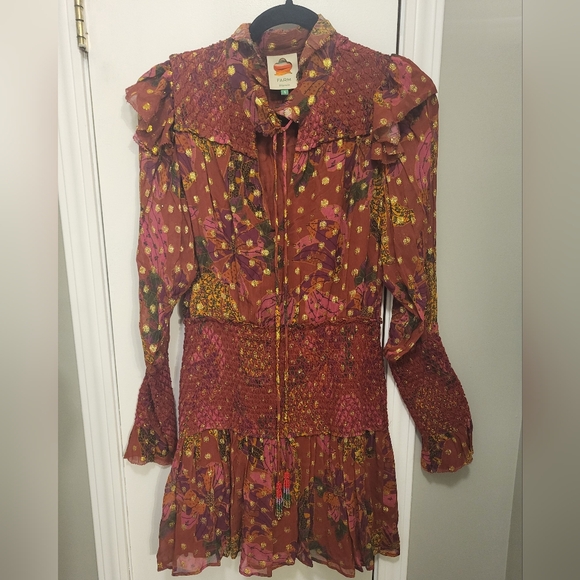 Farm Rio Bannana Flowers Smocked Mini Dress Size Small - Picture 10 of 16